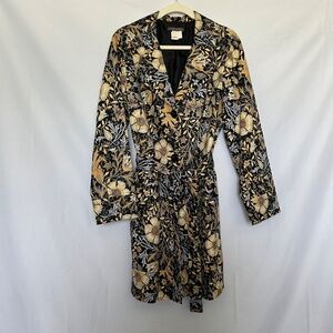 Sigrid Olsen Black and Yellow Floral‎ Print Trench Coat